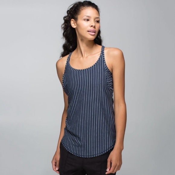 Lululemon Vita Racer Tank in West2east Stripe Inkwell Heathered Medium Grey - Picture 1 of 5